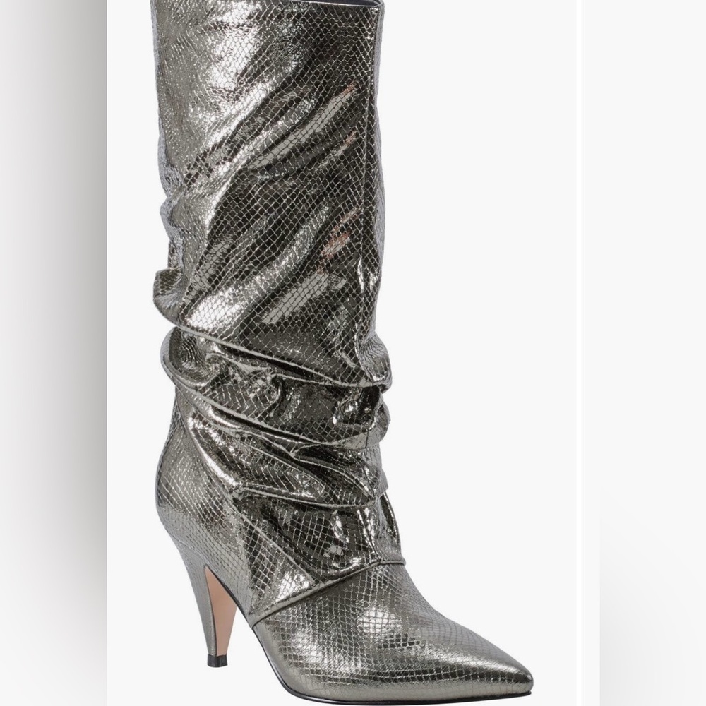 Marc Fisher Kellen Glitter Pointed Toe Ankle Booties Black Silver NWT